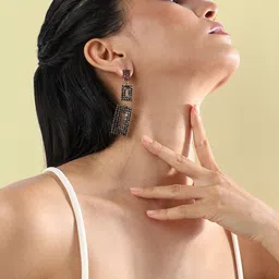 SOHI Gold-Plated Stone-Studded Geometric Drop Earrings image 5