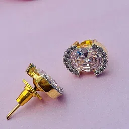 Anouk Gold-Toned Gold-Plated American Diamond Geometric Stud Earrings image 2