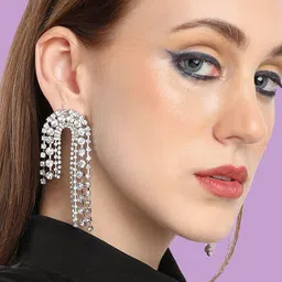 SOHI Silver-Plated Contemporary Drop Earrings-11