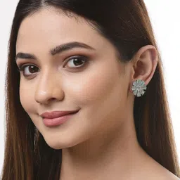 ZENEME Silver-Plated Floral Studs Earrings image 4