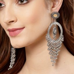 Shining Diva Silver-Plated Oxidised Classic Drop Earrings-30