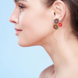 Estele Rose Gold-Plated Floral Crystals Stud Earrings-0