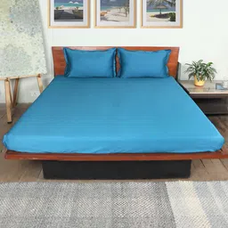 ZEBA Blue Cotton 400 TC King Bedsheet With 2 Pillow Covers-39