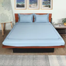 ZEBA Blue 800 TC Cotton King Bedsheet With 2 Pillow Covers-picture-11