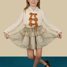One Friday Girls Golden Layered Self-Design Tiered Mini Skirt-image-73