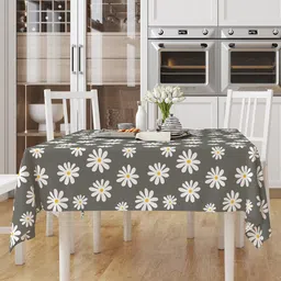 Encasa Homes Grey & White Printed Cotton 6-Seater Table Cloth-48
