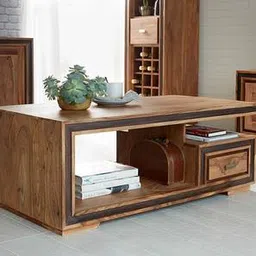 woodenmood Chester Rectangular Solid Wood Coffee Table in Semi Gloss Finish-picture-9
