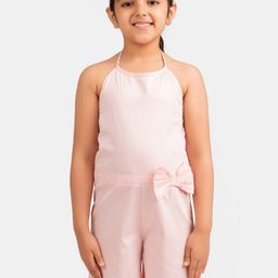 KIDKLO Girls Pink & White Printed Playsuit-18