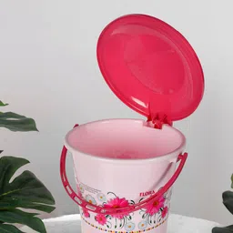 Kuber Industries Pink & White Printed Pedal Dustbins - 5 L-14