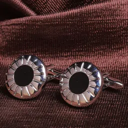 JEWEL JUNCTION Silver-Toned & Black Circular Cufflink-image-95