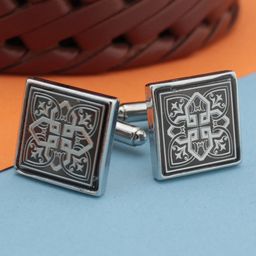 Kavove Black & Silver-Toned Square Cufflink-49
