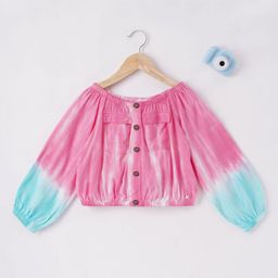 Ed-a-Mamma Pink Tie and Dye Cotton  Bardot Top-image-4
