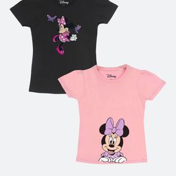 YK Disney Girls Black & Pink 2 Minnie Mouse Printed Puff Sleeves Pure Cotton T-shirts-image-64