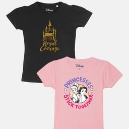 YK Disney Girls Black & Pink Pack Of 2 Printed Pure Cotton T-shirts-image-66