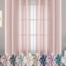 RIDHAAN Pink 2 Pieces Linen Sheer Door Curtains-14