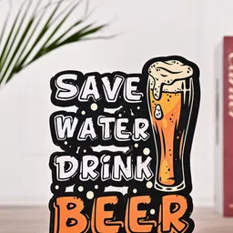DecorTwist Wooden Motivational Quotes "Save Water Drink Bear"-image-47
