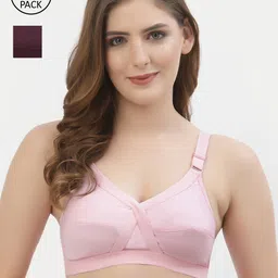 Floret Women Pack Of 2 Non padded Non Wired Pink & Burgundy Bra-picture-22