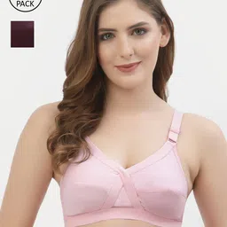 Floret Set Of 2 Pink & Burgundy Non Padded & Non Wired Solid Bra-33