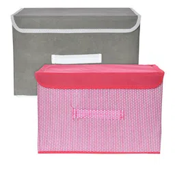 Kuber Industries Pink & Grey 2  Pieces Self Design Foldable Multi-Utility Organisers image 2