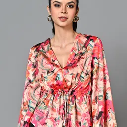 Justin Whyte Abstract Printed Shirt Collar Satin Top-image-2