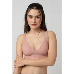 bodyline Blush Pink Seamless Soft Padded Cups Medium Coverage Plunge Bra-picture-7