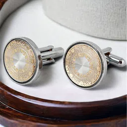LUCKY JEWELLERY Silver Plated Printed Round Blazer Cufflinks-image-70