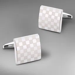 Peora Men Silver-Plated Checked Square Cufflinks-picture-24