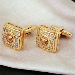 LUCKY JEWELLERY Gold-Plated AD Stone Studded Cufflink-image-10