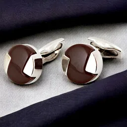 LUCKY JEWELLERY Silver Plated Textured Round Blazer Cufflinks-picture-9