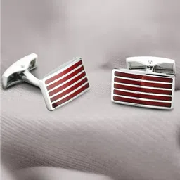 Peora Men Silver-Plated Striped Rectangle Cufflinks-image-54