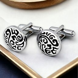 LUCKY JEWELLERY Silver Plated Printed Round Blazer Cufflinks-image-61