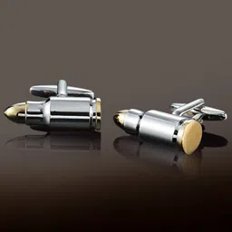 Peora Men Silver-Plated Textured Bullet Design Cufflinks-20