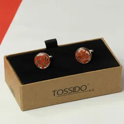 Tossido Men Paisley Printed Round Brass Cufflink-image-84