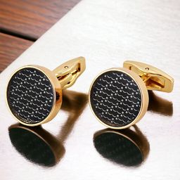 LUCKY JEWELLERY Gold Plated Printed Round Blazer Cufflinks-image-26