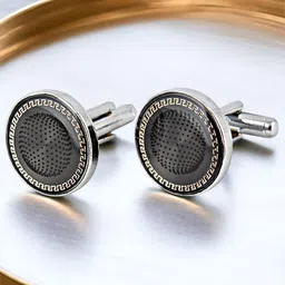 LUCKY JEWELLERY Silver Plated Textured Round Blazer Cufflinks-picture-10