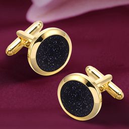 Peora Men Gold-Plated Textured Round Cufflinks-image-35