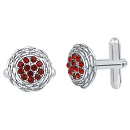 Mahi Rhodium-Plated Crystal Round Cufflink-20