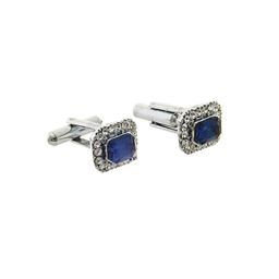 LUCKY JEWELLERY Silver-Toned & Blue Embellished Rectangle Cufflinks-image-72