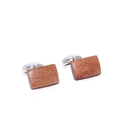 YouBella Brown Silver-Plated Wood Textured Rectangle Cufflinks-picture-4