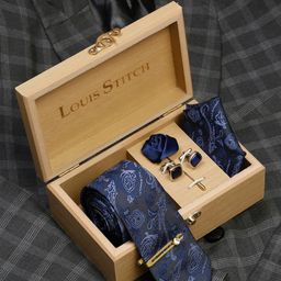 LOUIS STITCH Men Royal Blue Italian Silk Necktie Accessory Gift Set-image-99