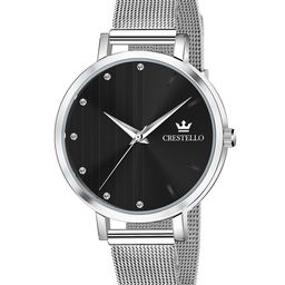 CRESTELLO Women Black Brass Dial & Silver Toned Stainless Steel Straps Analogue Watch-image-22