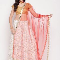 Clora Creation Polka Dots Mirror Work Embroidered Dupatta-17