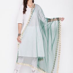 Clora Creation Polka Dots Mirror Work Embroidered Dupatta-18