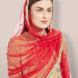Dupatta Bazaar Red & Gold-Toned Embroidered Dupatta with Sequinned image 4