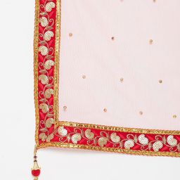 Clora Creation Red & Gold-Toned Ethnic Motifs Net Dupatta image 2