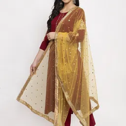Clora Creation Yellow Embroidered Net Dupatta image 2