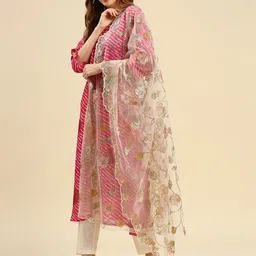 Dupatta Bazaar White & Green Embroidered Dupatta with Sequinned image 3