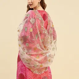 Dupatta Bazaar White & Green Embroidered Dupatta with Sequinned image 4