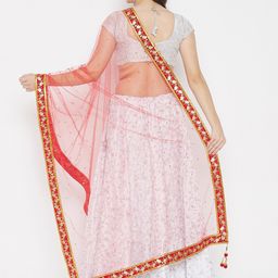 Clora Creation Red & Gold-Toned Ethnic Motifs Net Dupatta image 4