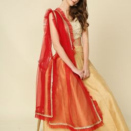 Dupatta Bazaar Ruffle and Lace Embellished Border Net Dupatta image 5